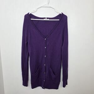 Joie Purple Cashmere Merino Wool Preppy Classic Button Up V-Neck Cardigan Size M